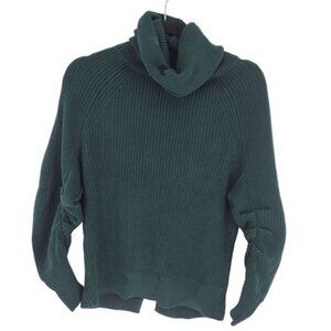 Cabi womens XXS Style 3532 green long ruched sleeves cowl neck sweater cotton